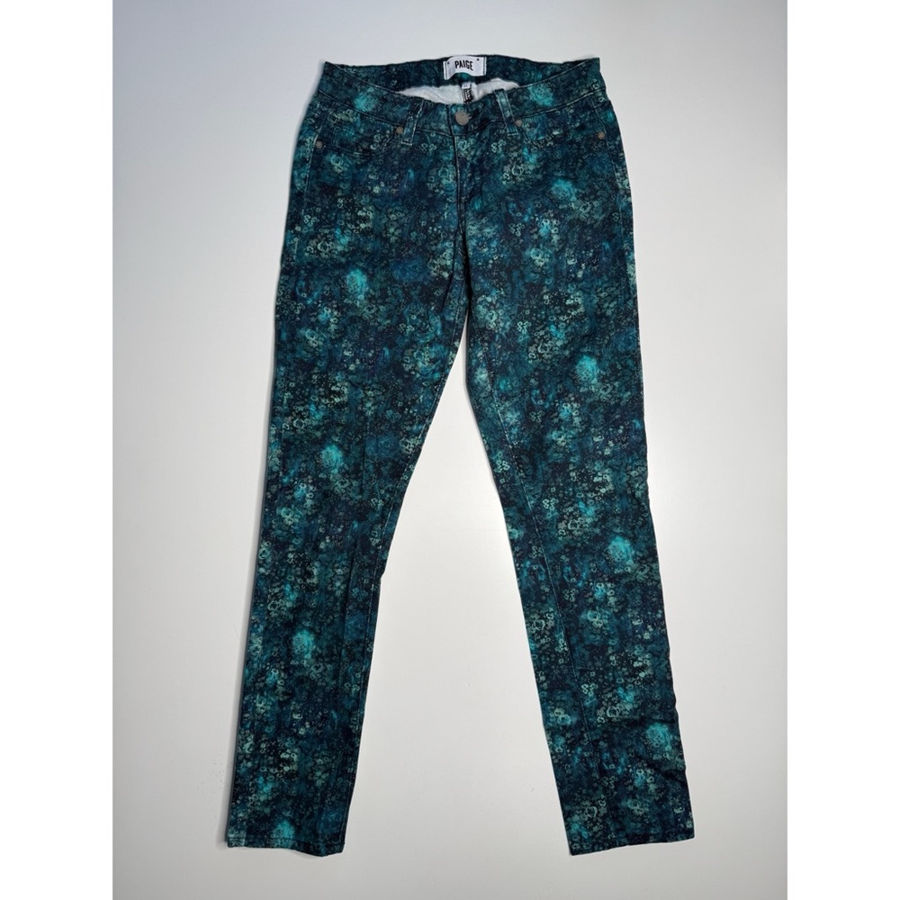 PAIGE Skyline Ankle Peg Jeans Womens 26 (26x28.5) Green Floral Design‎ Made USA